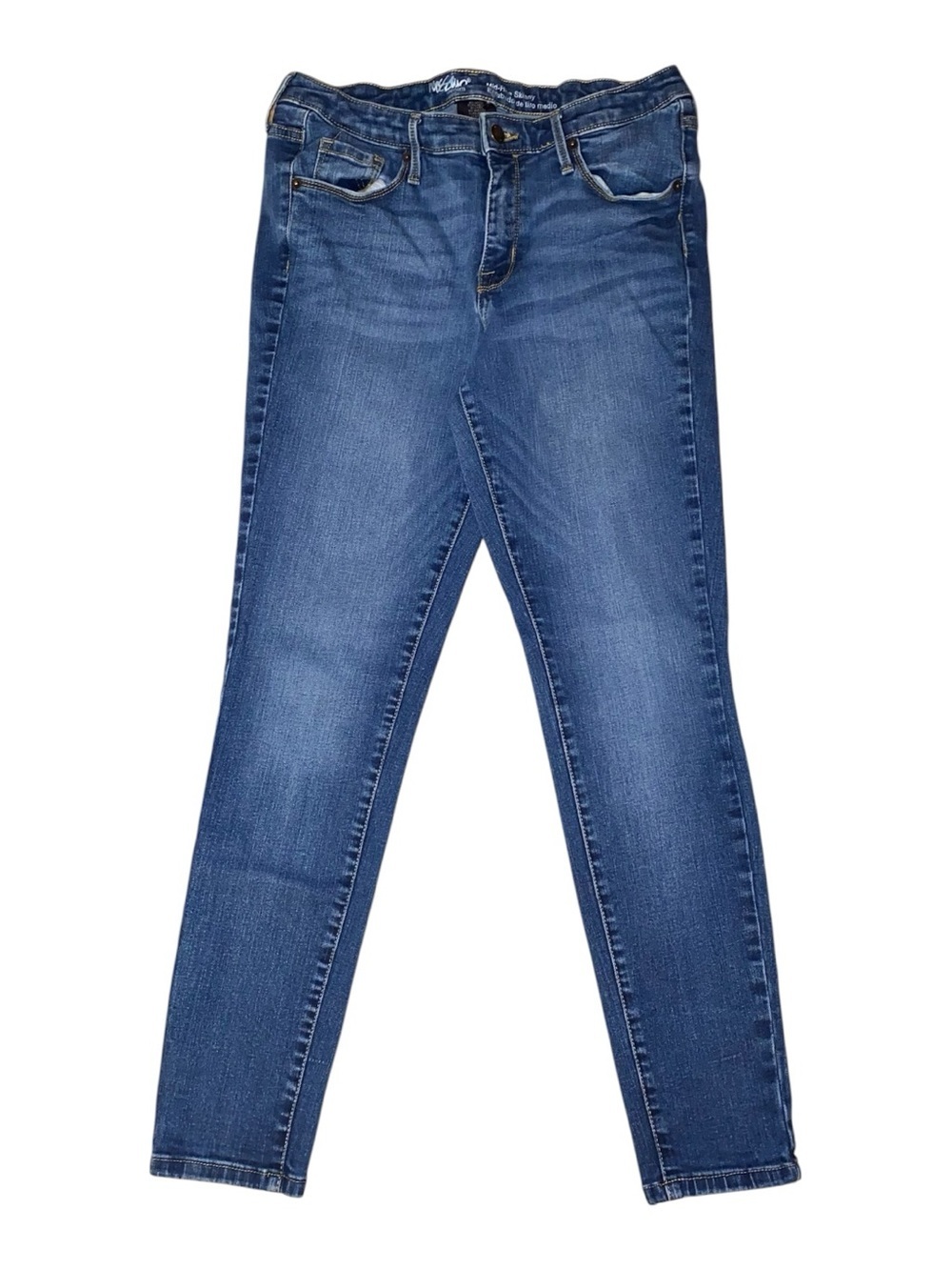 MOSSIMO Mid Rise Skinny Jeans Med Blue Wash Denim Ankle Length Size 8 (sm)